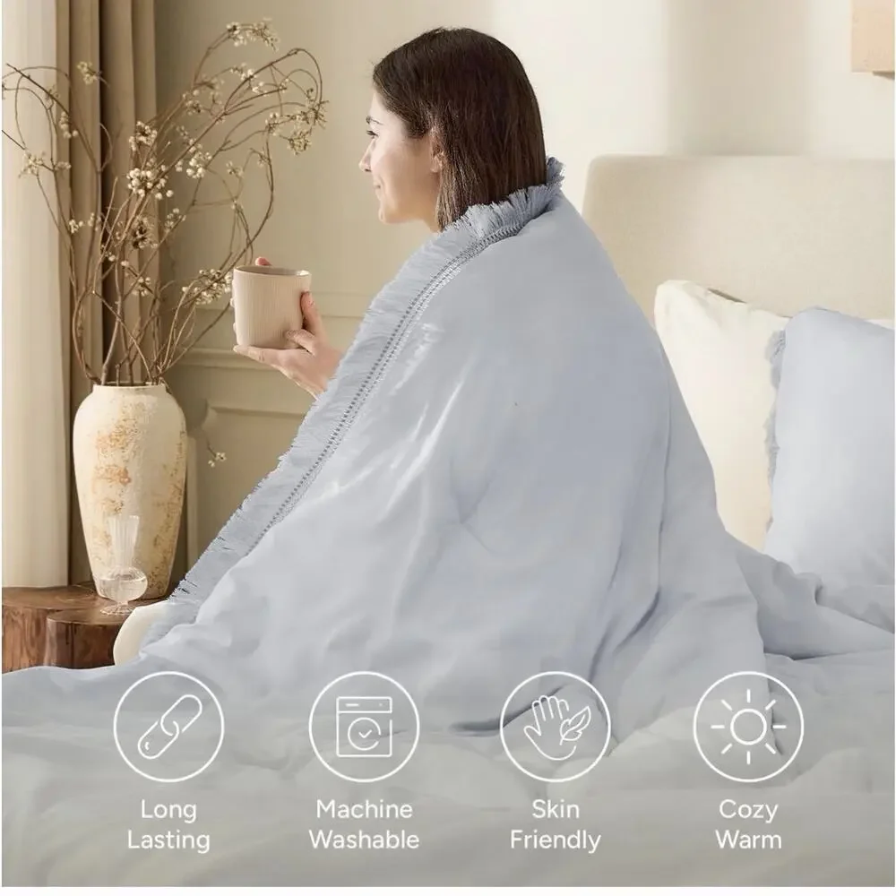 Andency Light Grey Comforter Set Queen, 3 Pieces Boho Tassel Light Gray
